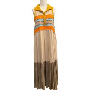 Oli and Hali Dress Womens Medium Beige Tan Orange Striped Maxi